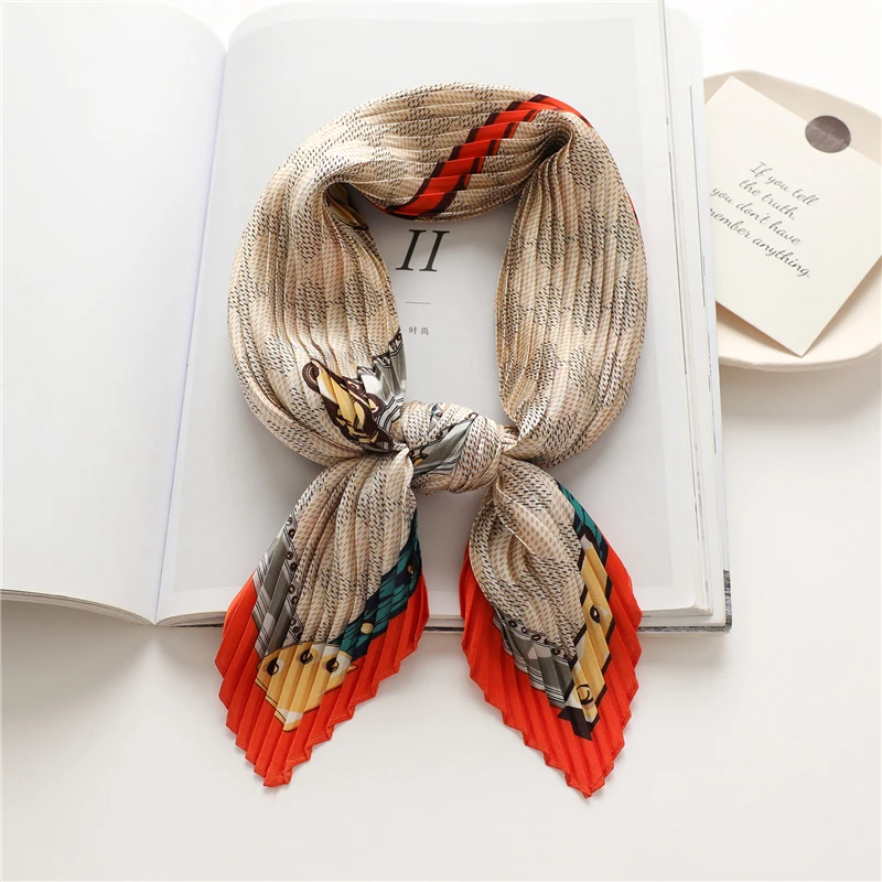 Top Trends: 2022 New 70cm Crinkle Scarf Women Silk Satin Print Neck Tie Hair Band Luxury Head Kerchief Bandana Foulard For Ladies Shoppable Styles