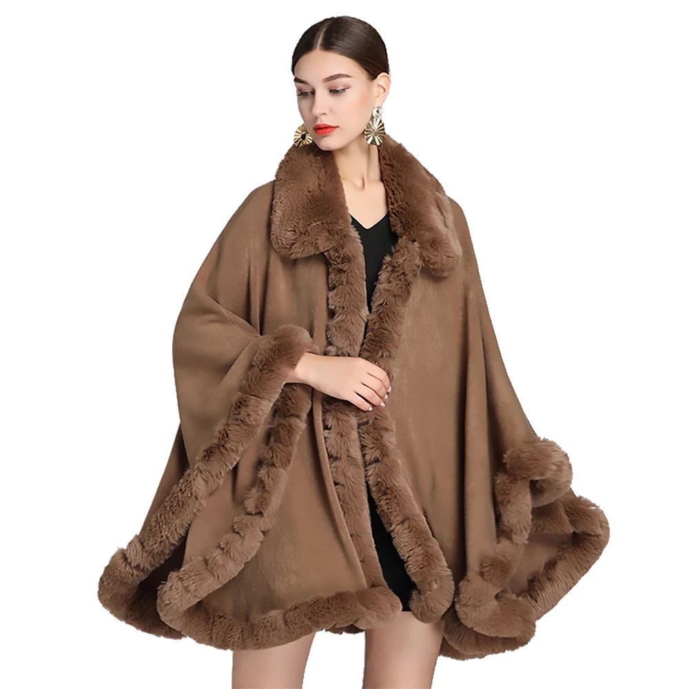 Top Trends: Women Rex Rabbit Faux Fur Collar Shawl Lady Luxury Overcoat Winter Keep Warm Wrap Solid Color Cloak Classic Large Size Cardigan Shoppable Styles