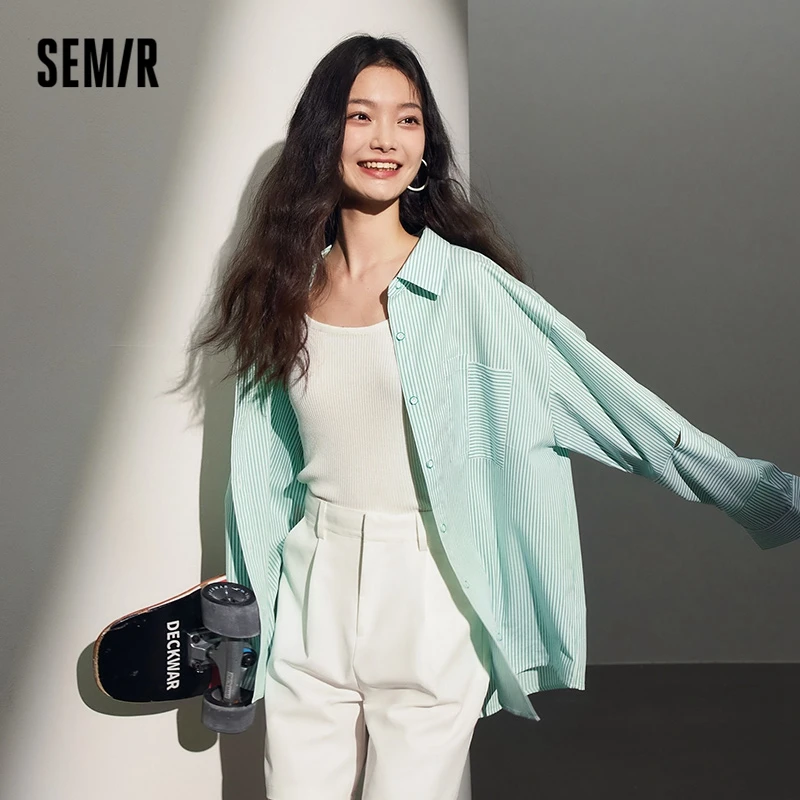 Top Trends: Semir 2023 Women Shirt Long-sleeved Shirt Autumn New Mid-length Slit Personality Oversize Simple Temperament Shirt For Women Shoppable Styles