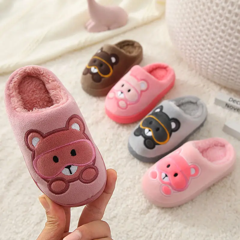 Top Trends: Autumn Winter Teddy Bear Children Cotton Slippers Comfort Warm Slip-On Home Indoor Cotton Slippers Casual Kids Shoes Fur Slides Shoppable Styles