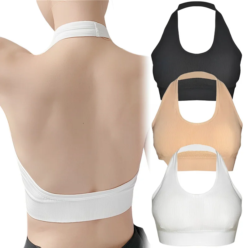 Top Trends: Women Backless Vest Sexy Bra Halter Wire Free Sport Bra Suspender Solid Lingerie Female Tops Beautiful Back Wire Free Sports Bra Shoppable Styles