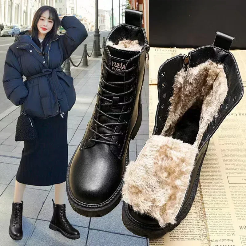 Top Trends: Waterproof Winter Snow Boots Women 2023 Plus Velvet Thick Cotton Women Shoes Black Leather Warm Platform Women's Ankle Boots Shoppable Styles