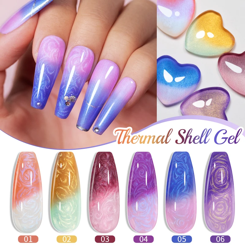 Top Trends: PUENTE Thermal Gel Nail Polish Pearl Shell Thread Temperature Color Changing Semi-permanent Varnish Soak Off UV Nail Art Gel Shoppable Styles