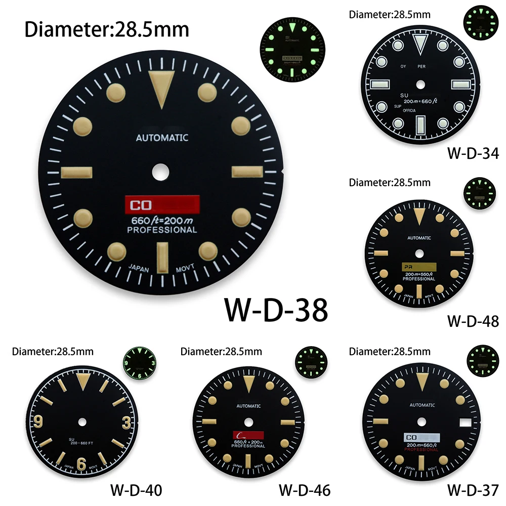 Top Trends: 28.5mm S Logo Retro SKX007 Watch Dial Fit NH35 Movement Green Luminous Watch Modification Accessories Shoppable Styles