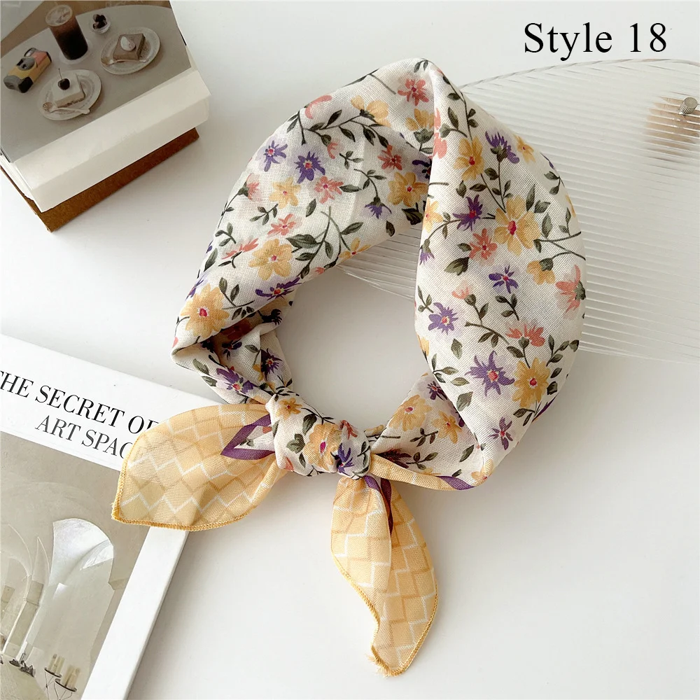 Top Trends: Vintage Flower Pattern Head Neck Scarves 55*55cm Cotton Linen Print Square Scarf For Women Small Shawls Female Bag Scarves Shoppable Styles