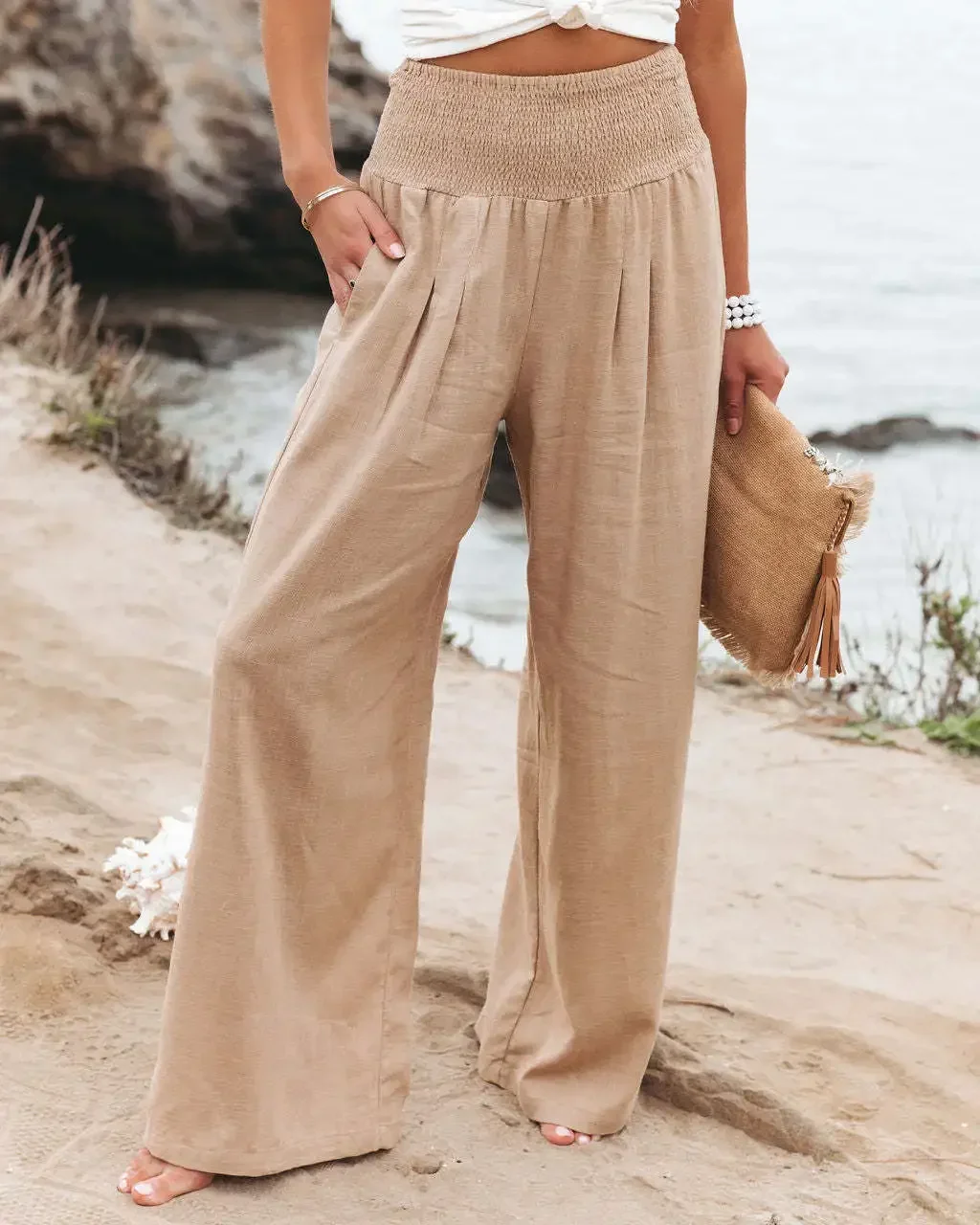 Top Trends: Women&#039;s Cotton And Hemp Pants Autumn Summer New Loose Wide Leg Pants Solid Color Simple Cotton And Hemp Pants Elastic High Waist Shoppable Styles