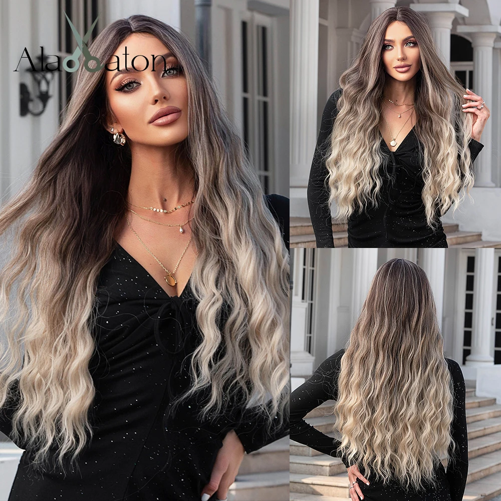 Top Trends: ALAN EATON Long Curly Wavy Synthetic Wigs For Women Brown To Blonde Ombre Hair Wig Ntural Middle Parted Party Wig Heat Resistant Shoppable Styles