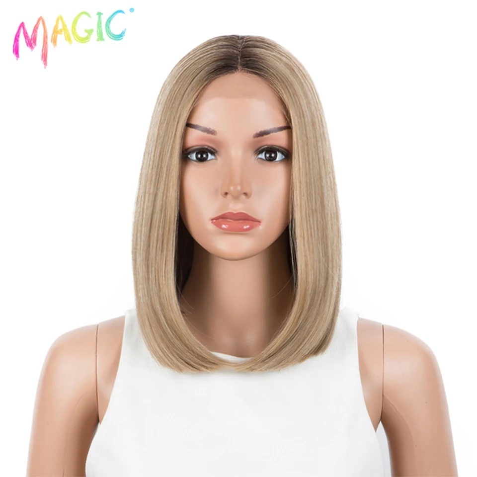 Top Trends: Magic Synthetic Lace Wig Short Bob Straight Hair Wigs Omber Brown Wigs For Black Women Heat Resistant Fiber Cosplay Wigs Shoppable Styles