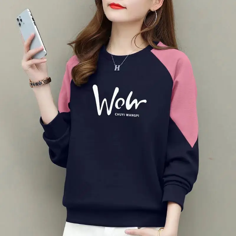 Top Trends: Spring And Autumn Colored Contrast Round Neck Long Sleeve Pullover Sweater Letter Fashion Casual Formal Office Lady Tops Shoppable Styles