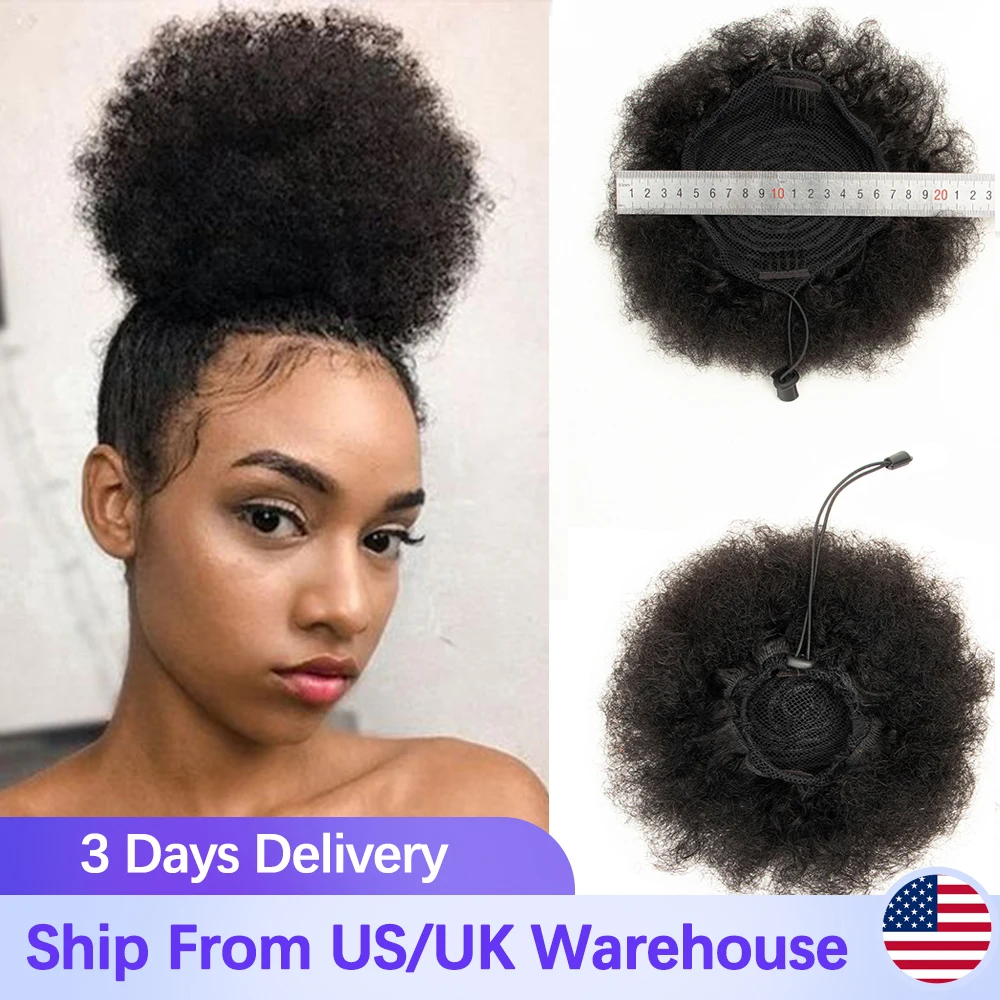 Top Trends: Afro Kinky Curly Ponytail Human Hair Extensions Buns Chignon Afro Puff Drawstring Curly Ponytail Remy Human Hair For Black Women Shoppable Styles