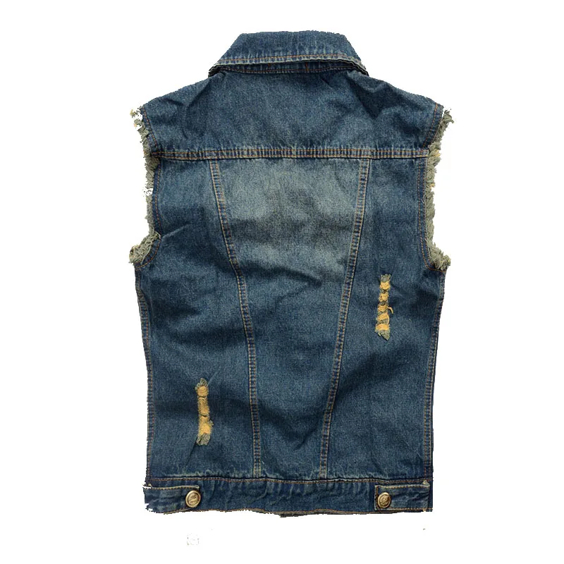 Top Trends: FALIZA New Mens Denim Vests Ripped Sleeveless Jeans Jacket Men Waistcoats Cotton Gilet Tank West Cowboy Hip Hop Rivet Streetwear Shoppable Styles - Image 4