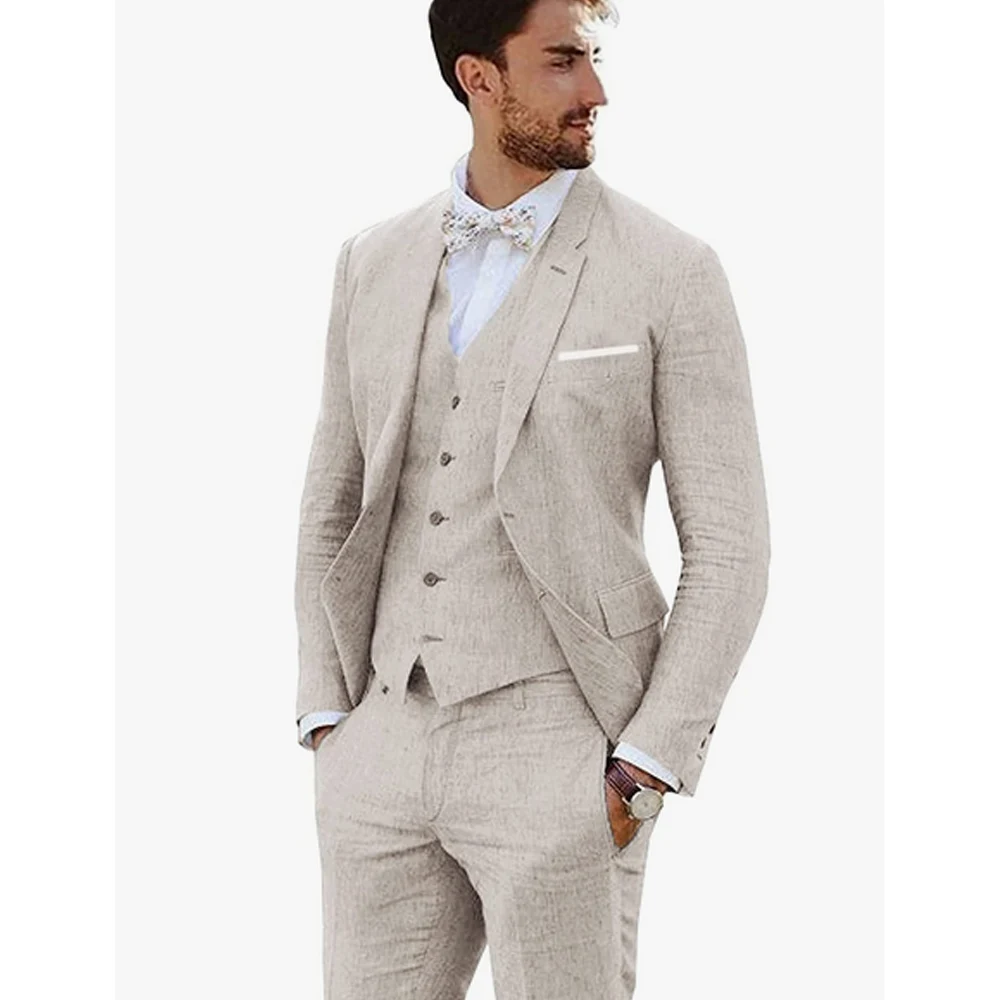 Top Trends: Men's Linen Single Breasted Wedding Suits 3 Pieces (Suit & Vest & Pants) Elegant Men's Gowns Customizable Best Groom Attire Shoppable Styles