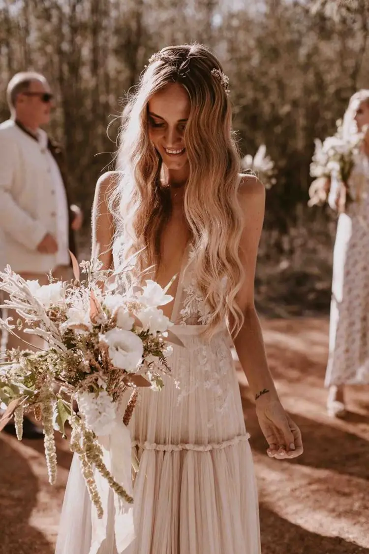 Top Trends: Boho Lace Wedding Dresses For Women 2023 Bohemian Deep V-neck Bride Gown Real Photo A-Line Sleeveless Vintage Robe De Mariée Shoppable Styles