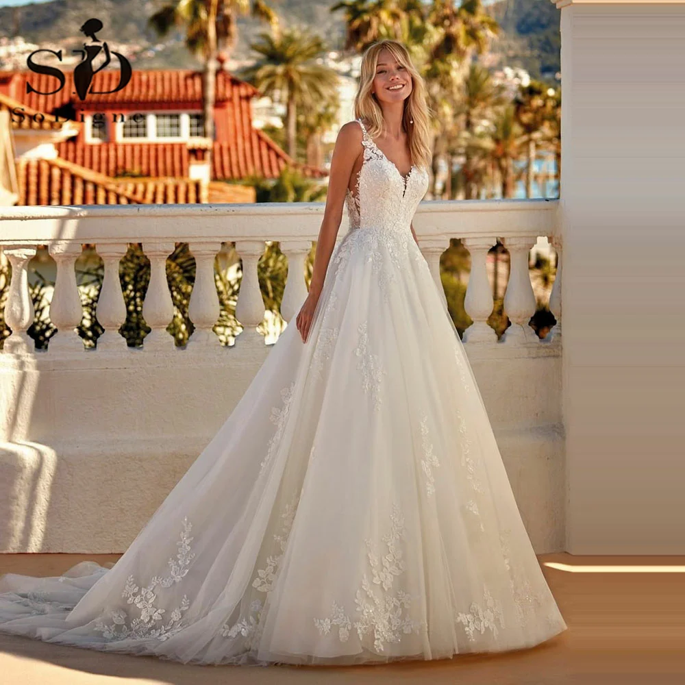 Top Trends: SoDigne Boho Wedding Dresses V-Neck Appliques Lace A-Line Tulle Wedding Gown Ivory Bridal Dress Bestidos De Novia 2023 New Shoppable Styles