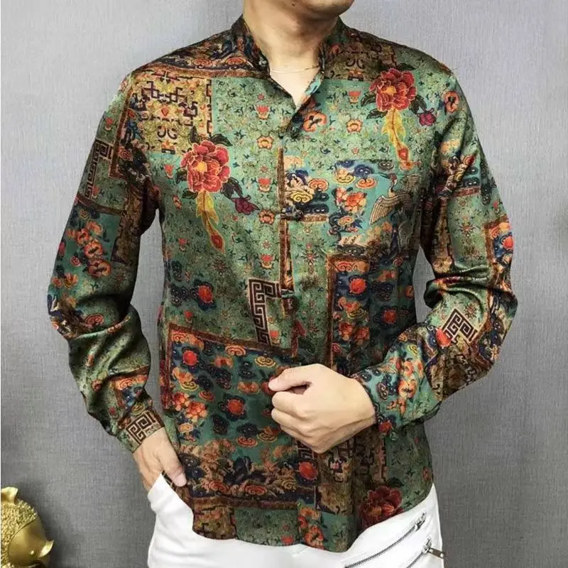 Top Trends: Spring Autumn New Floral Printing Jacket Man Fashion Round Neck Long Sleeve Button Cardigan Chinese Style All-match Y2K Outwear Shoppable Styles