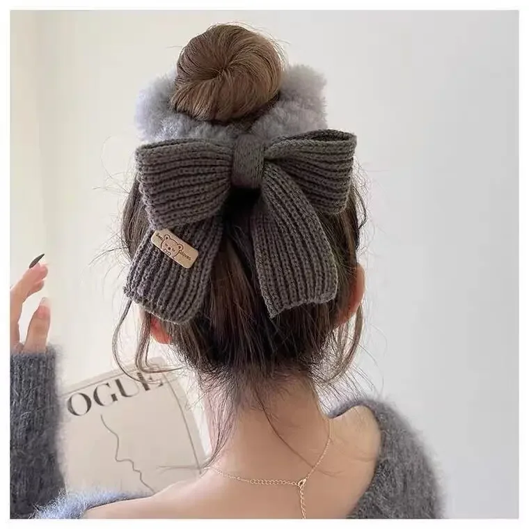 Top Trends: New Autumn / Winter Solid Lamb Wool Bowel Hair Rings Knitted Wool Bow Hair Tie Hair Accessories For Girls Hair Pin Shoppable Styles - Image 4