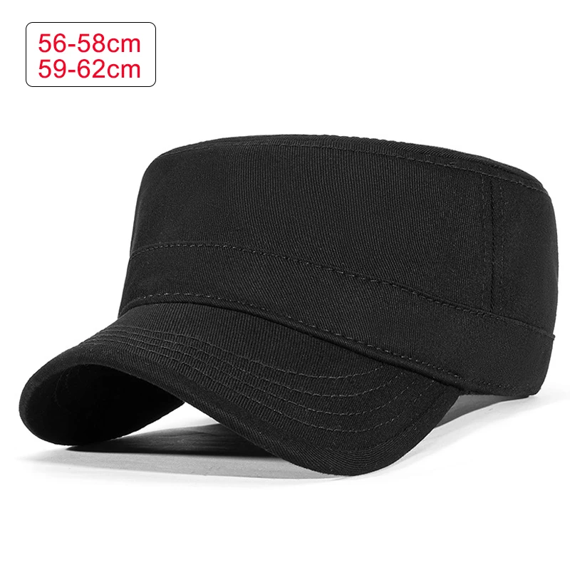 Top Trends: Retro Military Hat For Men Flat Top Cadet Army Cap Women Solid Cotton Dailywear Visor Big Size Outdoor Sun Cap Unisex Wholesale Shoppable Styles