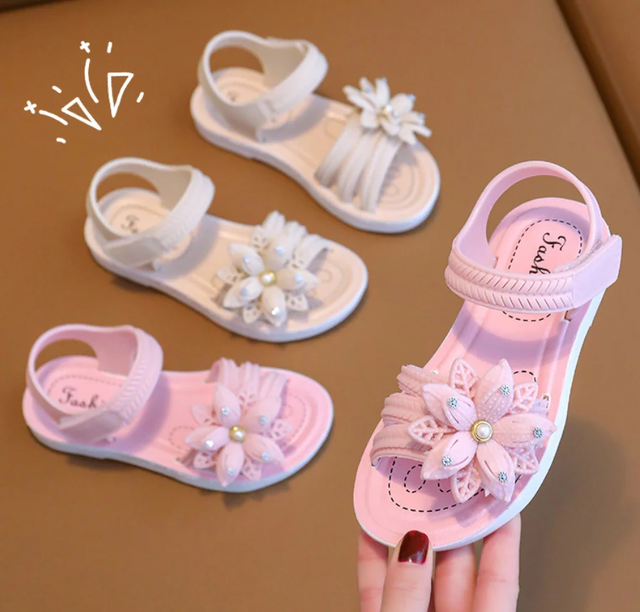 Top Trends: Summer Children's Girls Pearl Rhinestone Sandals Flower Fashion Breathable Non-Slip Sandals Beach Soft Kids Open Toe Sandals Shoppable Styles