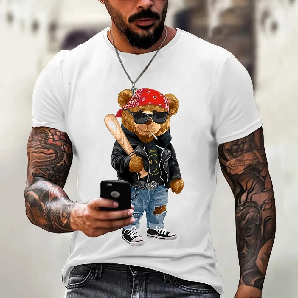 Top Trends: 2023 New Teddy Bear Printed Men's T-shirt Casual Round Neck Short Sleeve Summer Street Trend Hip Hop Harajuku Round Neck Large T Shoppable Styles