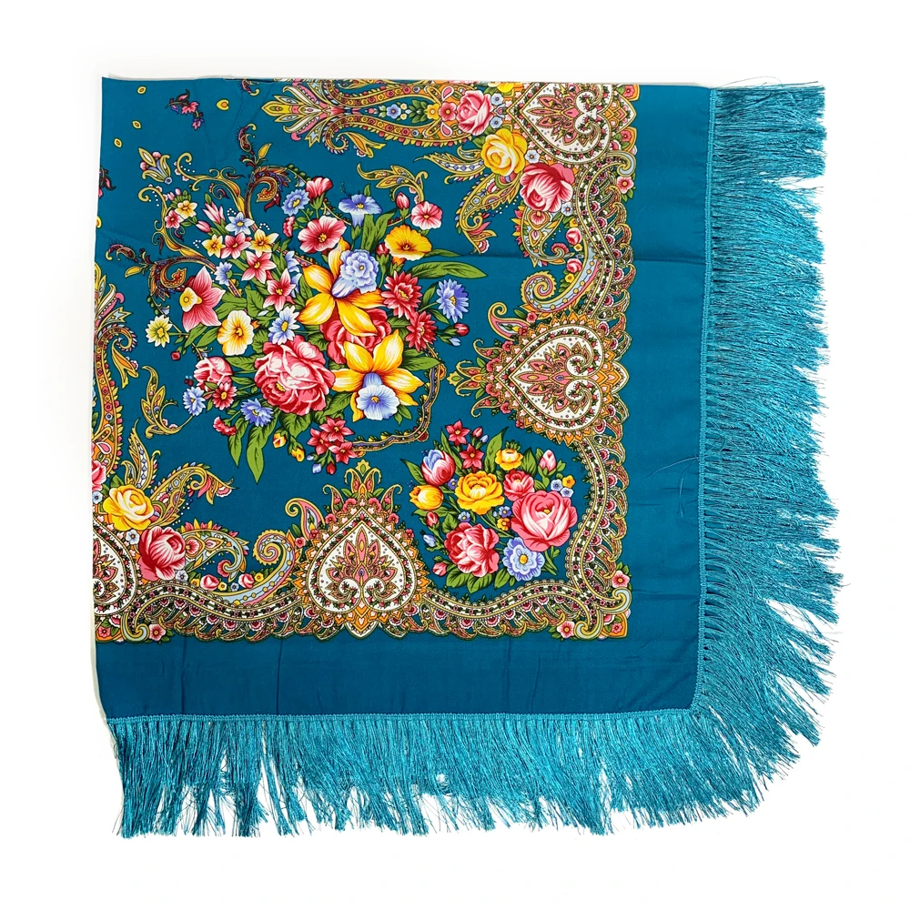 Top Trends: 160*160cm Russian Square Scarf Women Retro Floral Print Fringed Bandana Blanket Shawl Babushka Handkerchief Hijab Head Wraps Shoppable Styles - Image 6