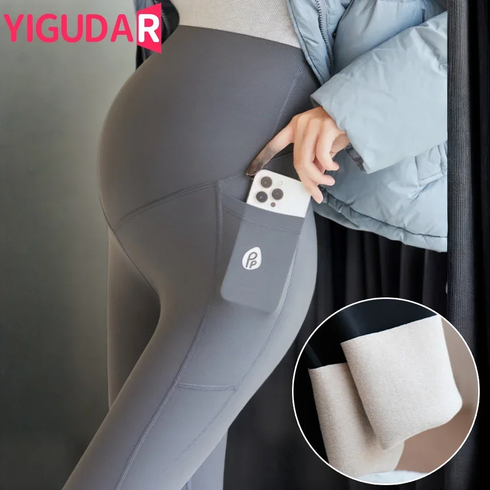 Top Trends: Pregnant Women Clothes Maternity Leggings Pregnancy Elastic Belly Protection Maternity Trousers Plush Thicken Pants Winter Shoppable Styles