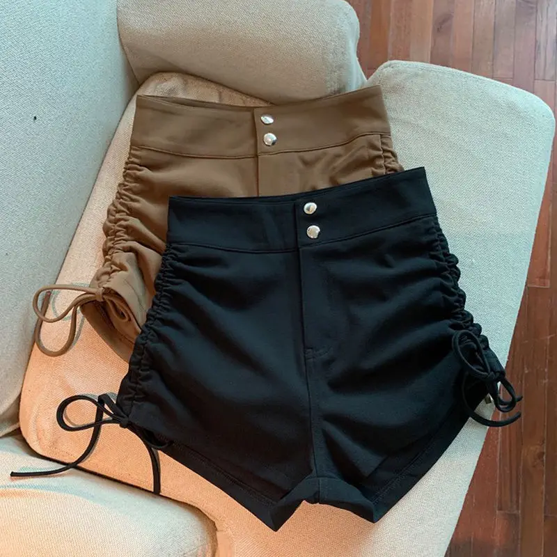 Top Trends: Sexy Club Shirring High Waist Slim Shorts Woman 2023 Summer New Korean Fashion Street All-match Folds Zipper Button Casual Short Shoppable Styles