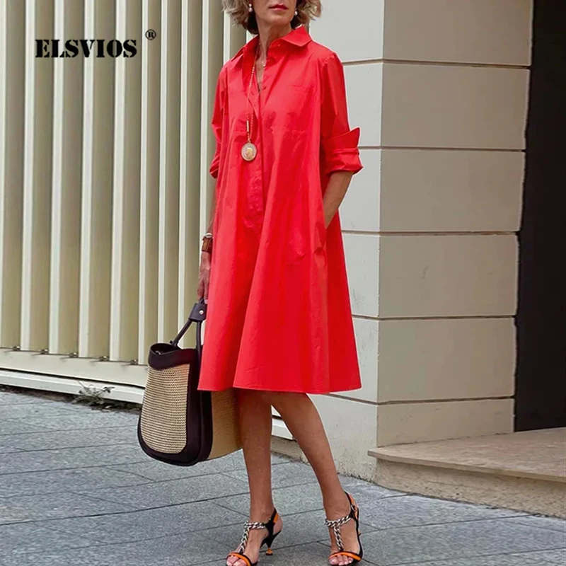 Top Trends: Autumn New Simple Shirt Dress Casual Solid Color Long Sleeves Fashion Turn-down Collar Elegant Pocket Streetwear Female Dresses Shoppable Styles