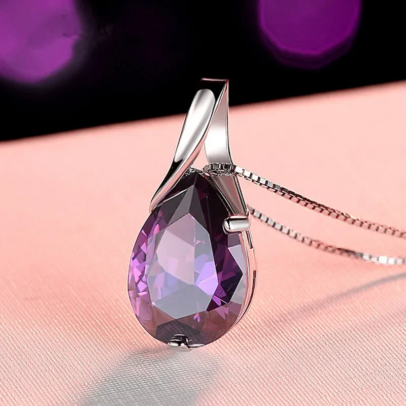 Top Trends: Buyee 925 Sterling Silver Stone Pendant Chain Light Natural Amethyst Necklace For Woman Girl Family Party Fine Jewelry Chain Shoppable Styles