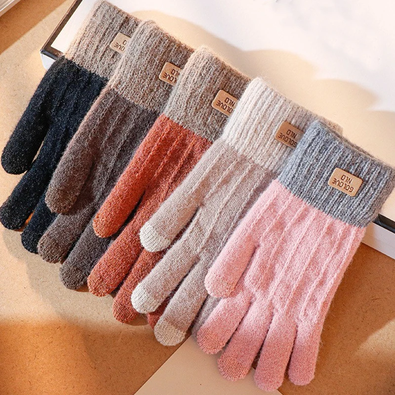 Top Trends: Women Warm Thick Plush Knitted Full Finger Gloves TouchScreen Fashion Autumn Winter Keep Warm Riding Skiing Outdoor Mittens Shoppable Styles