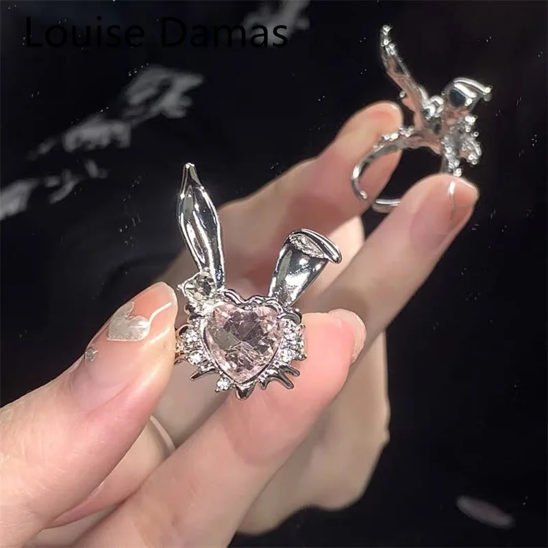 Top Trends: Korea Cute Rabbit Ear Rings Girl Women Bunny Zircon Jewelry Opening Rings For Girlfriend Sweet Cool Wind Jewelry Gifts Shoppable Styles