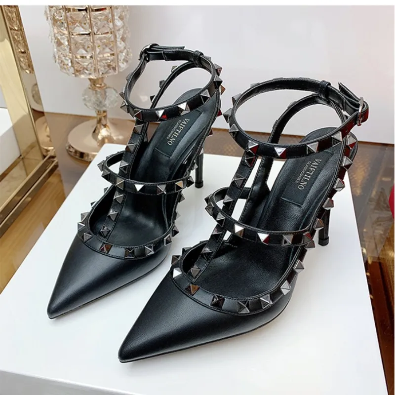 Top Trends: Summer Women&#039;s Ankle Strap Super High Heel Sandals 2023 Genuine Leather Matte Rivet Pumps Shoes Fashion Designer Women&#039;s Shoes41 Shoppable Styles