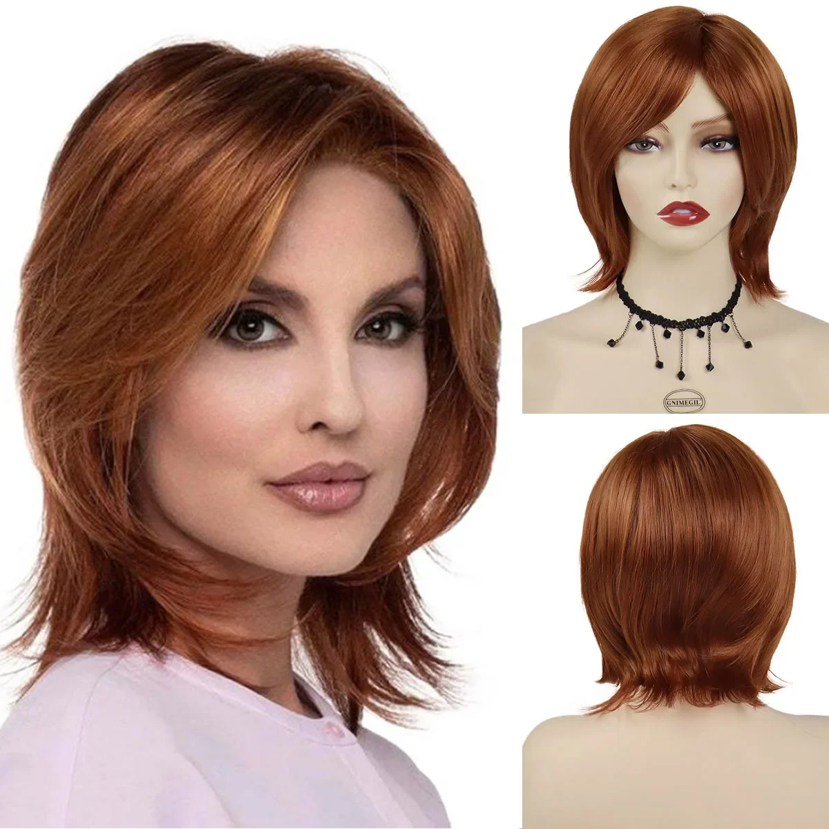 Top Trends: GNIMEGIL Short Straight Synthetic Wig For Women Auburn Bob Wigs With Bangs Natural Soft Hair Daily Cosplay Party Heat Resistant Shoppable Styles