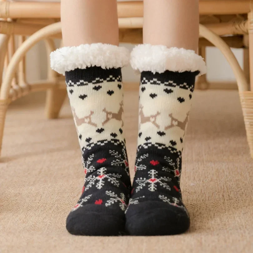 Top Trends: Christmas Gift Slipper Socks Women Thermal Winter Warm Plush Non Slip Grip Sleeping Floor Short Sock Fuzzy Fluffy Female Cartoon Shoppable Styles