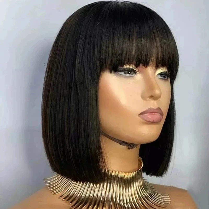 Top Trends: Straight Bob Wig With Bangs Bone Remy Human Hair Wigs For Women Brazilian Hair Straight Full Machine Made Wigs Bob Fringe Wig Shoppable Styles