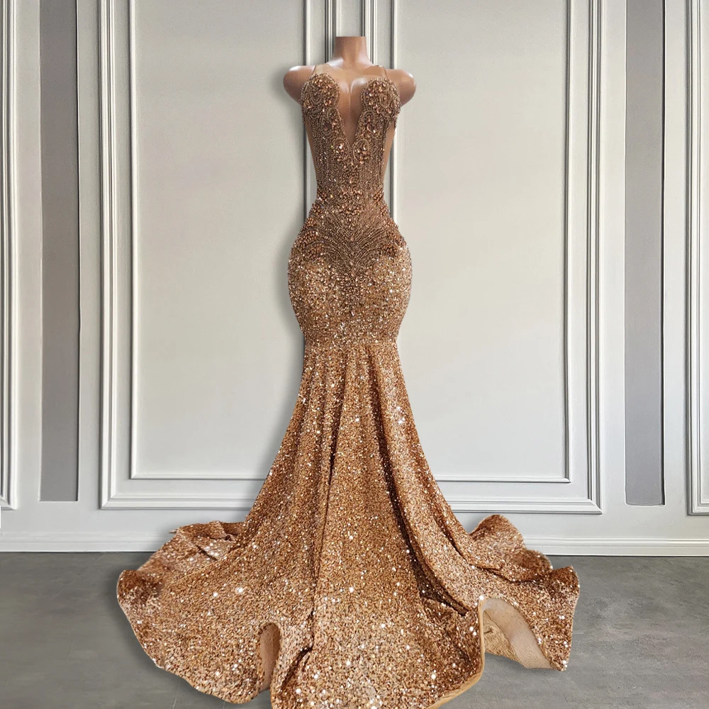 Top Trends: Sparkly Gold Diamonds Long Prom Dresses For Black Girl Luxury Beads Rhinestone Sequin Mermaid Prom Party Gowns 2024 Shoppable Styles