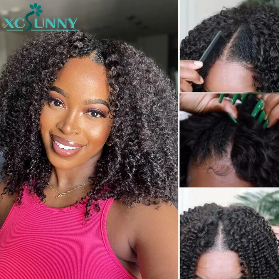 Top Trends: Kinky Curly V Part Wig Human Hair No Leave Out Begainner Friendly Upgrade U Part Wig For Women Brazilian Thin Part Wig Shoppable Styles