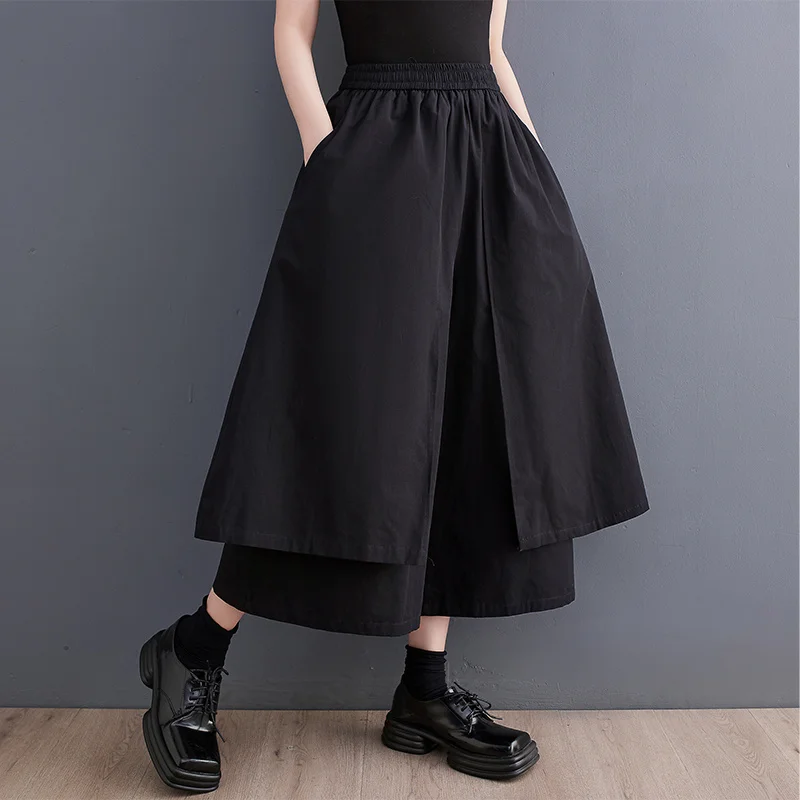 Top Trends: #2912 Black Wide Leg Pants Women Pockets Loose Asymmetrical Trousers Female Double Layer Streetwear Baggy Pants High Waisted Shoppable Styles