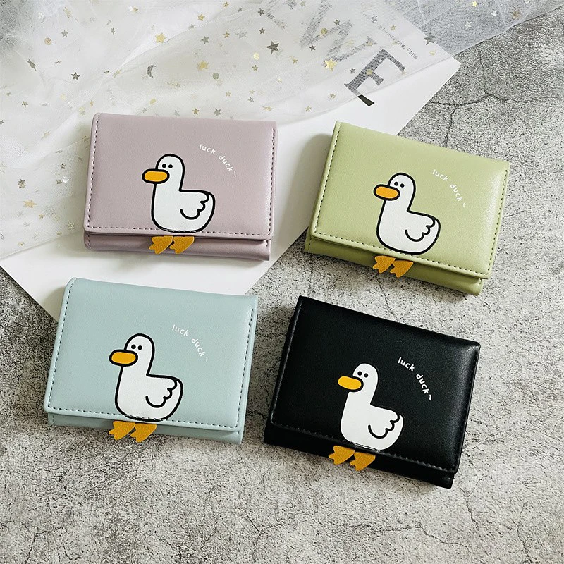 Top Trends: Creative Cartoon Luck Duck Design Women's Wallet PU Leather Bank Card Holder Kawaii Short Fold Wallets Cash Clip Women's Purses Shoppable Styles