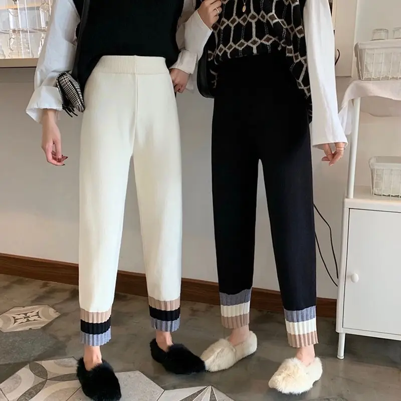 Top Trends: 2023 New Autumn And Winter Fashion Loose Fitting Casual High Waisted Straight Tube Woolen Patchwork Knitted Wide Leg Pants Shoppable Styles