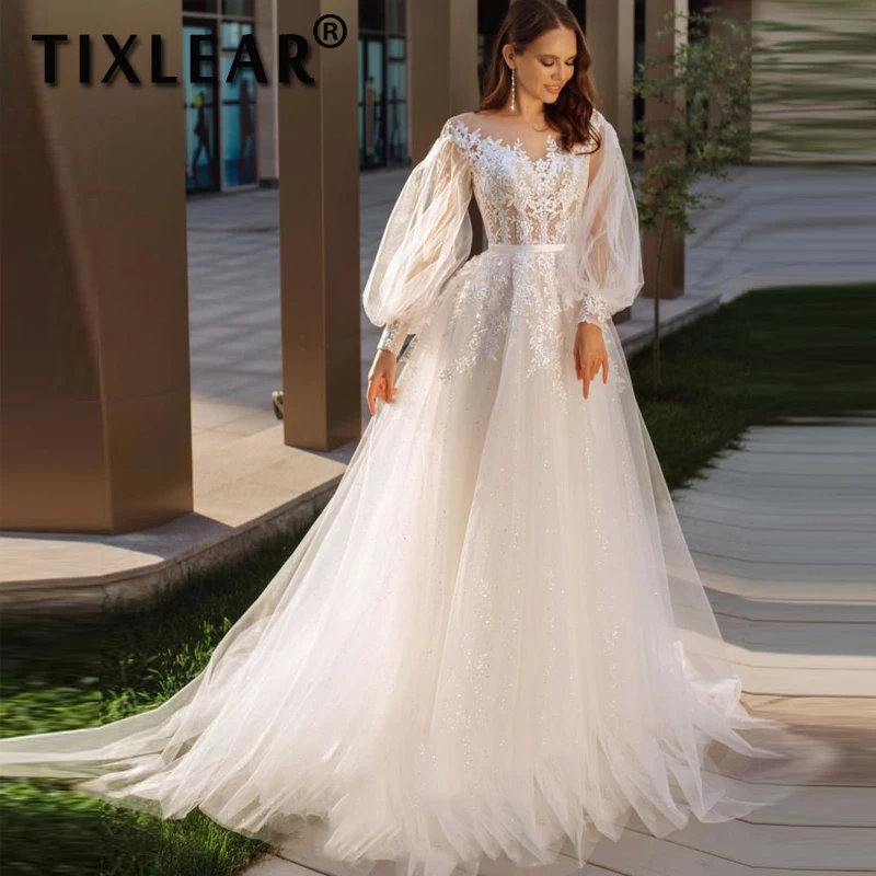 Top Trends: TIXLEAR Vestidos De Novia Sweetheart Tulle Lace Applique Wedding Dress Bride 2024 With Puff Sleeves A-line Princess Bridal Gown Shoppable Styles