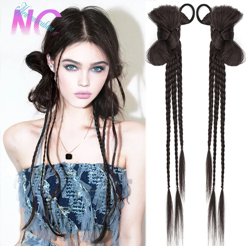 Top Trends: New Concubine Synthetic Bow Ponytail High Elastic Wig Woman Hair Side Natural Braided Black Hose Tail Hair Piece Shoppable Styles