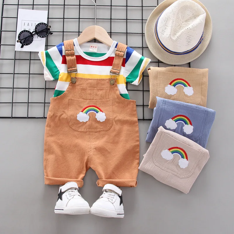 Top Trends: 2023 New Cartoon Infant Suits Baby Clothing Set For Boys Girls Cute Summer Casual Clothes Set Striped Top+ Shorts Kids Clothes Shoppable Styles