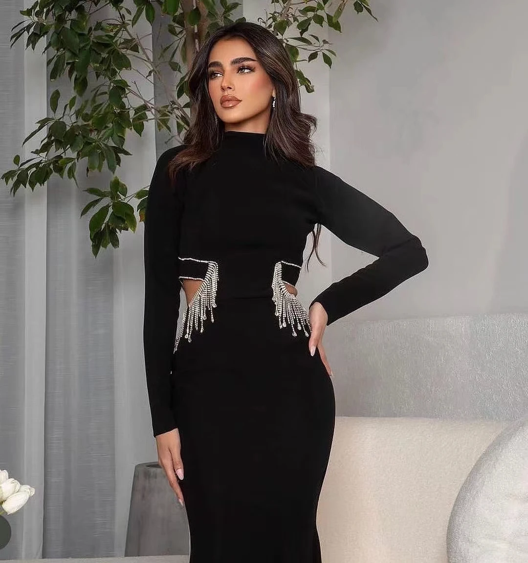 Top Trends: AsaNagi Black Evening Dresses Cut-Out Tassel Long Sleeve Floor-Length Mermaid Women Formal Party Dress 2023 Vestidos De Festa Shoppable Styles - Image 4