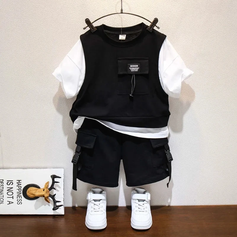 Top Trends: Kids Boys Summer Suit New Fashion Children's Baby Handsome Short Sleeve Top Shorts 2-Piece Boys' Casual Clothing Set Shoppable Styles