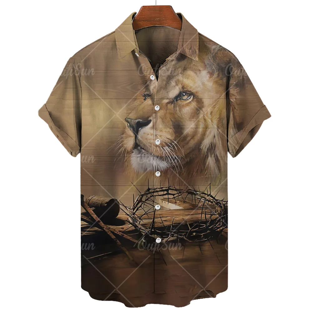 Top Trends: Men's Shirt Animal Lion Graphic Prints Turndown Outdoor Street Short Sleeves Print Oversized Clothed Apparel Fashion Casual Soft Shoppable Styles - Image 4