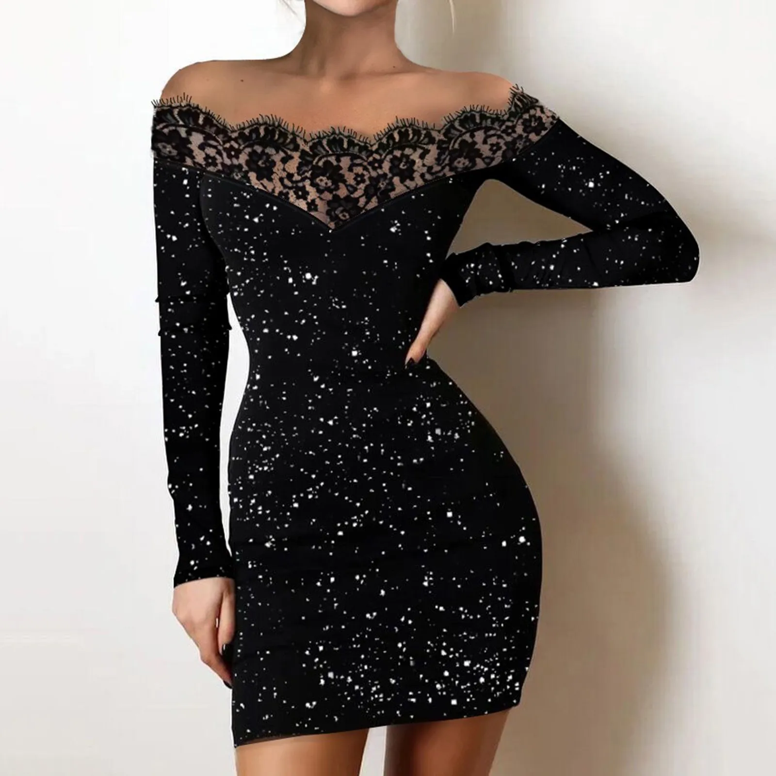 Top Trends: Women&#039;s Dress Vintage Floral Sequin See Though Lace Patchwork Long Sleeve Boat Neck Swing Dress Gown Prom Cocktail Party Dresses Shoppable Styles