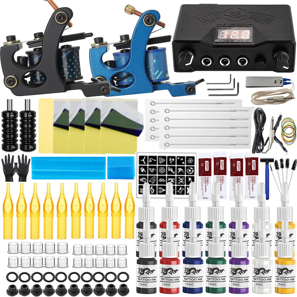 Top Trends: Professional Coil Tattoo Machine Kits 10 Wraps Coil Machine Gun Set With Power Supply Inks Pigment Tattoo Set For Beginner Shoppable Styles