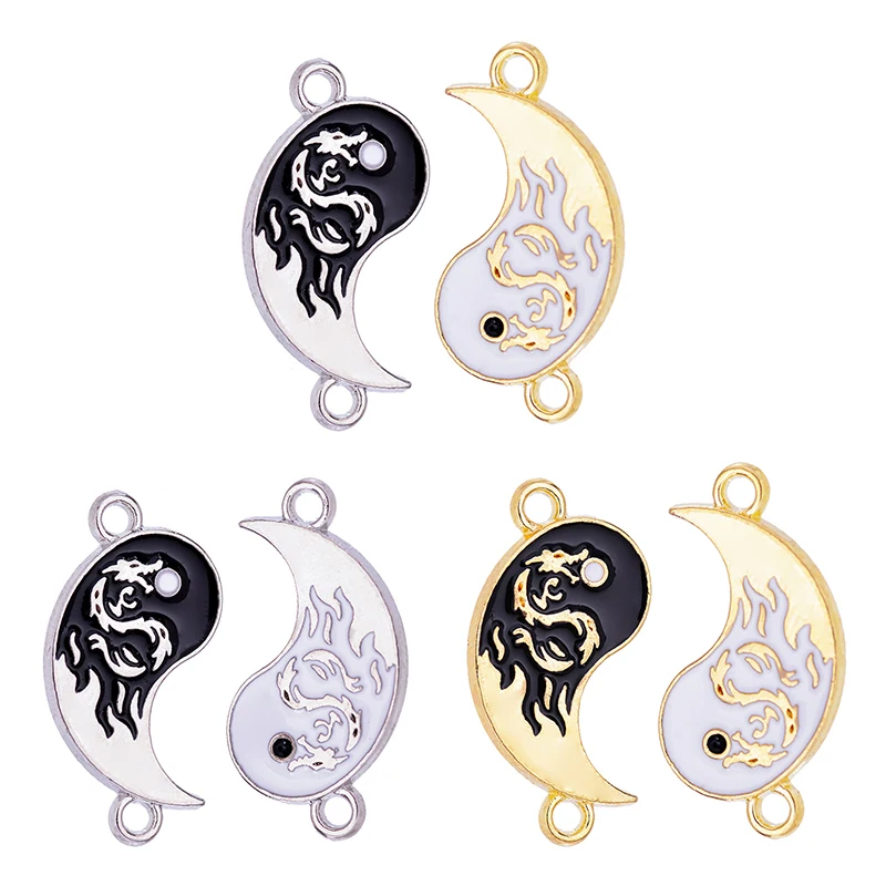 Top Trends: 10Pcs / Set Fashion Dragon Totem Yin Yang Bagua Enamel Color Alloy Connector Charm For Jewelry Making DIY Couple Bracelet Pendant Shoppable Styles