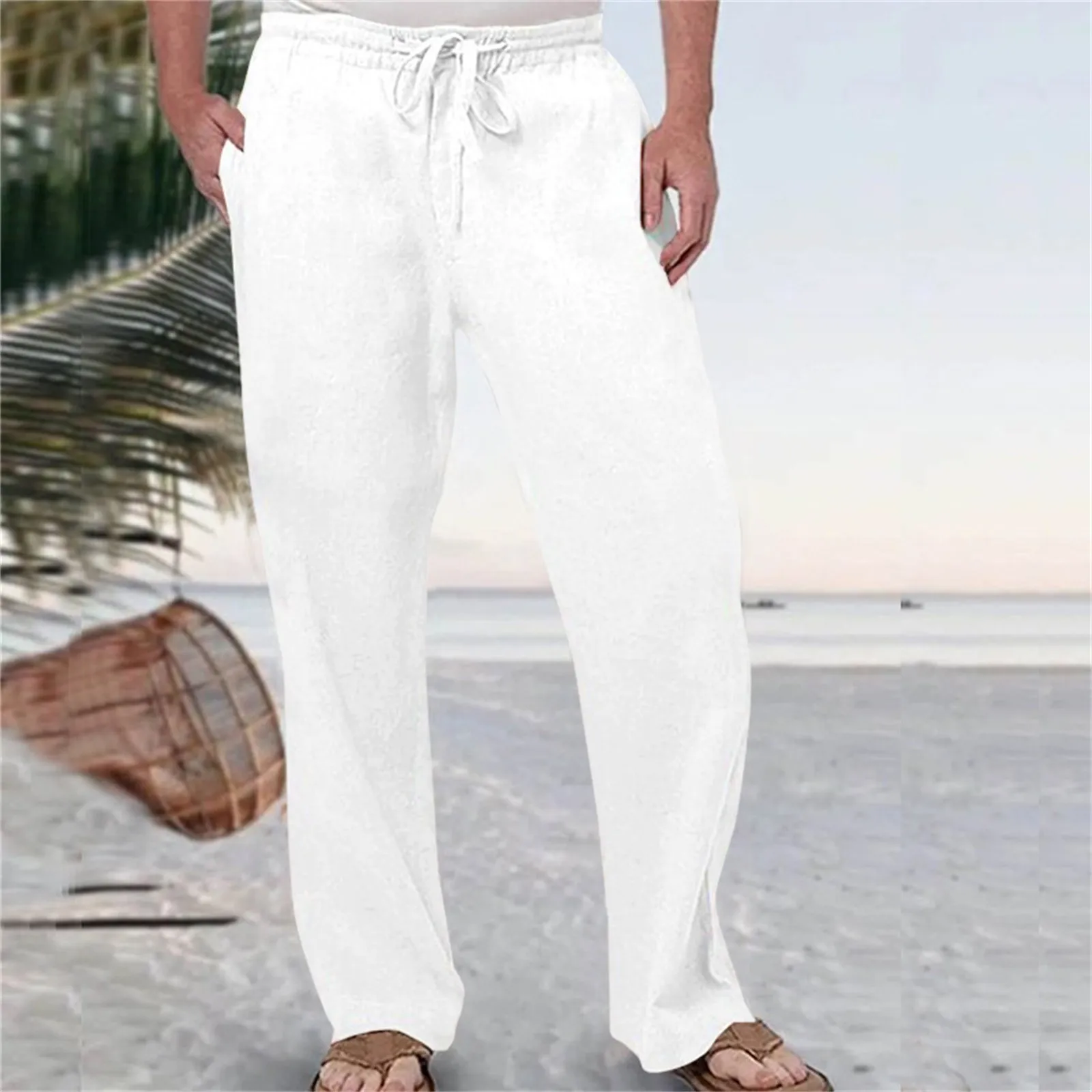 Top Trends: Men Cotton Linen Pants Solid Color Breathable Pocket Elastic Waist Trousers Joggers Fitness Loose Hip Hop Sweatpants Beach Pants Shoppable Styles