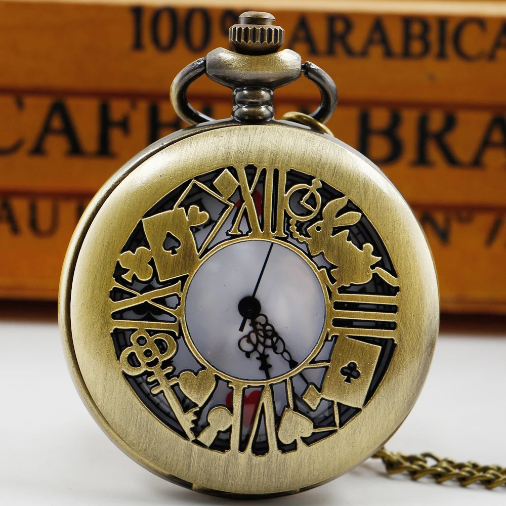 Top Trends: Rabbit Poker Alice Theme Pocket Watch Necklace Quartz Movement Pendant Fob Clock Men Women CF1255 Dropshipping Shoppable Styles